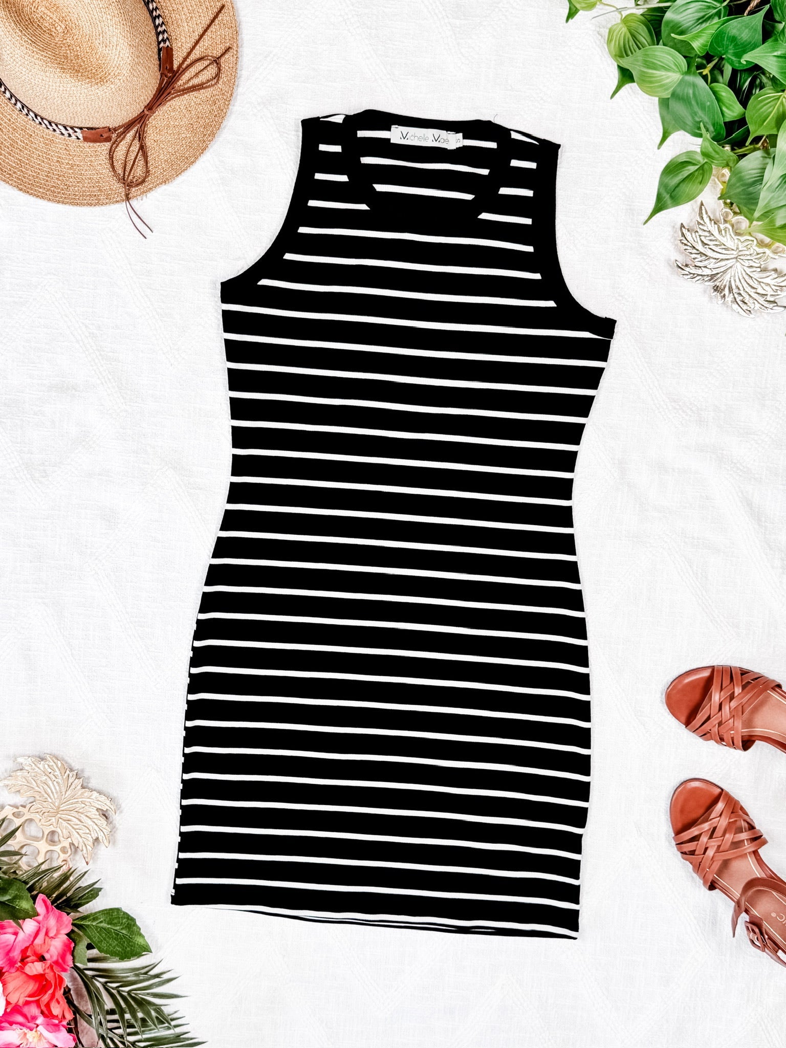 Mariah Ribbed Dress - Black Stripes